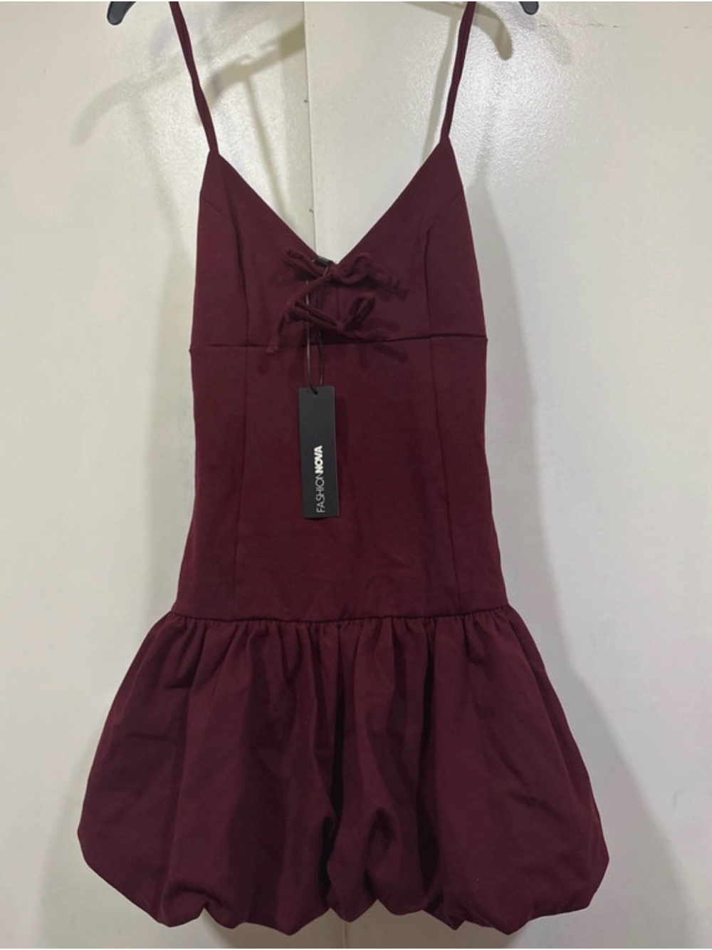 Fashion Nova Maroon Spaghetti Strap Bubble One-Piece